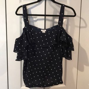 J Crew Polka dot cold shoulder shirt